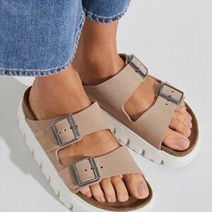 Birkenstock Papillio Warm Sand Suede Leather Platform Sandals Sz. 39